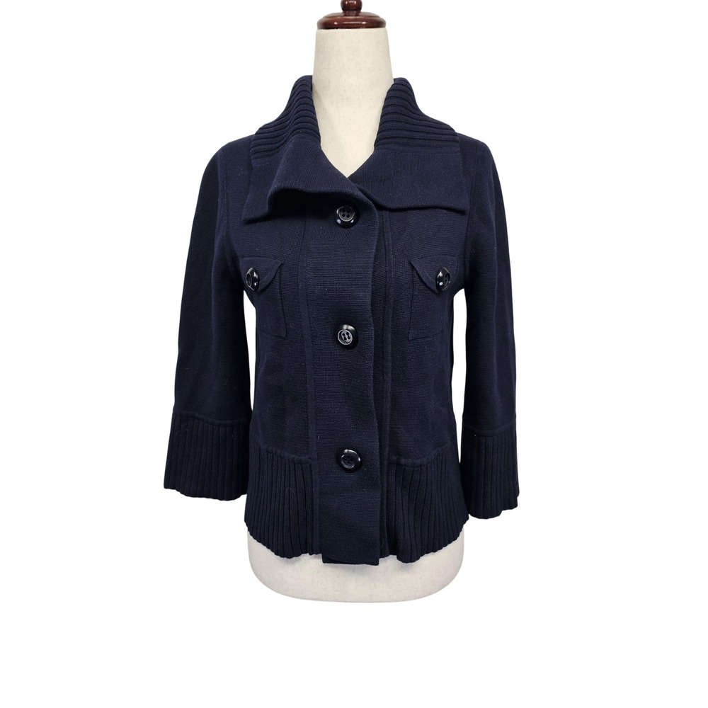 J.Crew Cardigan‎ Sweater Womens S Blue Collared Button Front Knit 3/4 Sleeve